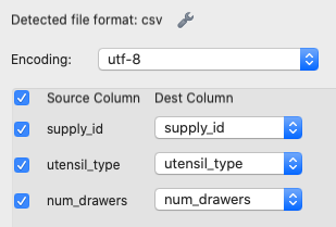 Select columns to import.