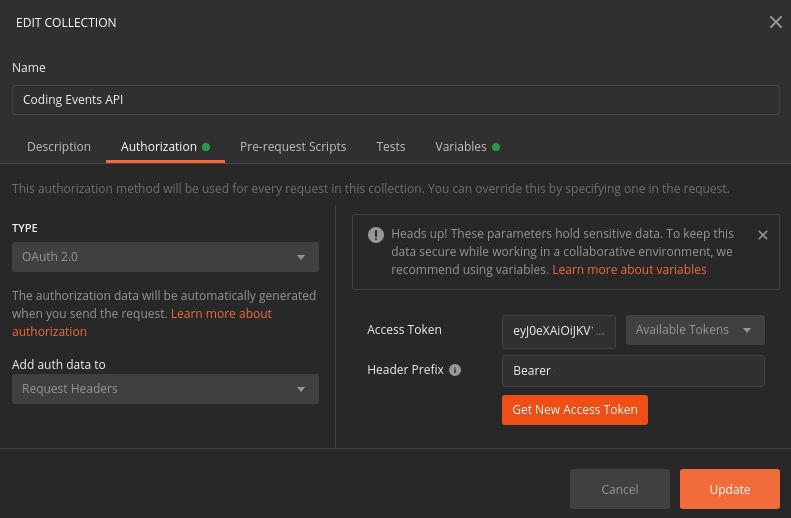 Completed Authorization tab in Postman