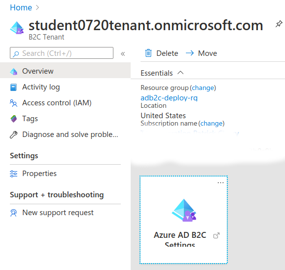 AADB2C tenant resource dashboard