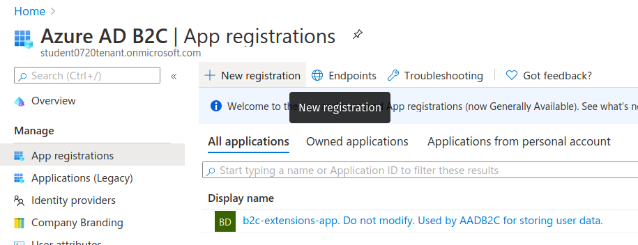 AADB2C tenant App Registrations