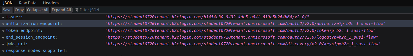 OIDC metadata document copy the authorization endpoint URL