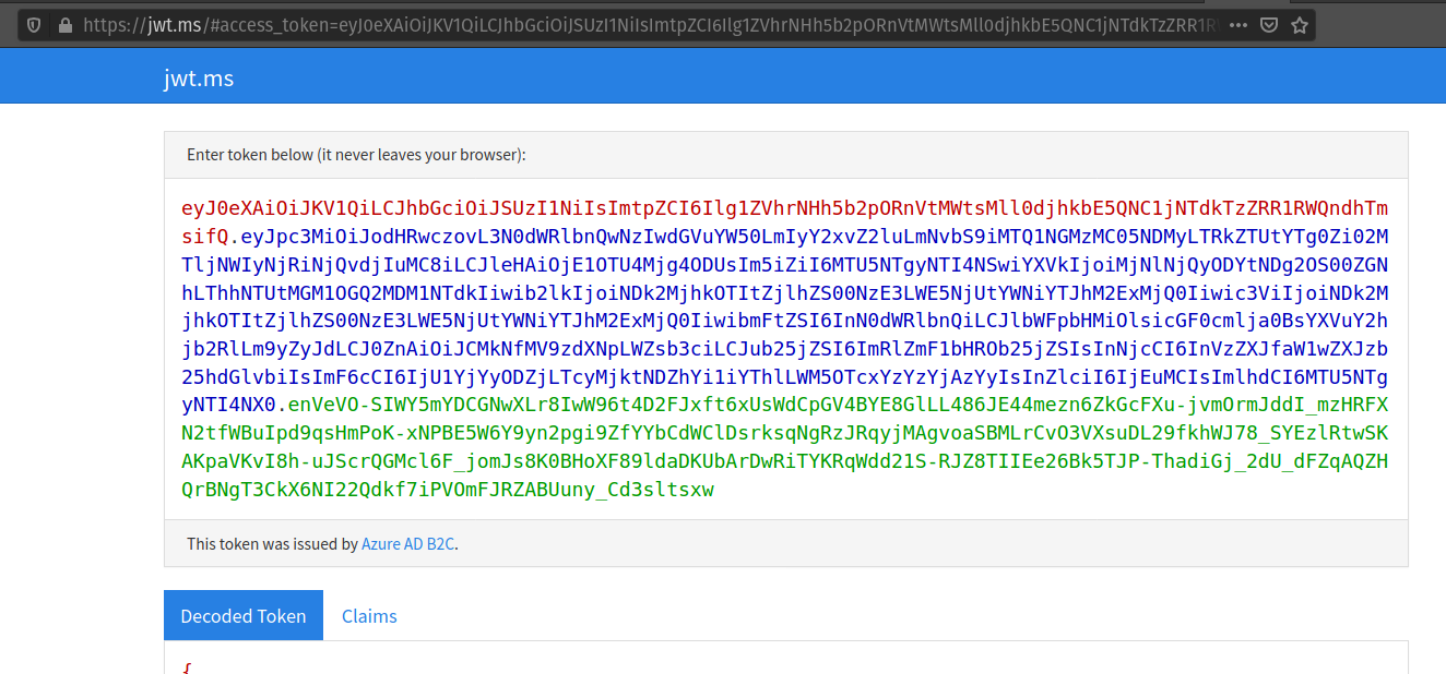 Microsoft JWT tool with decoded access token