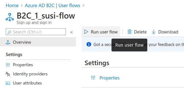 SUSI flow dashboard Run User Flow button