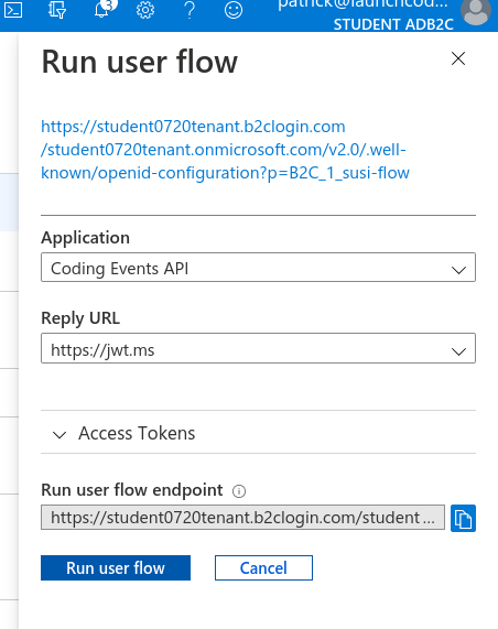 SUSI flow sidebar panel to configure and initiate the flow