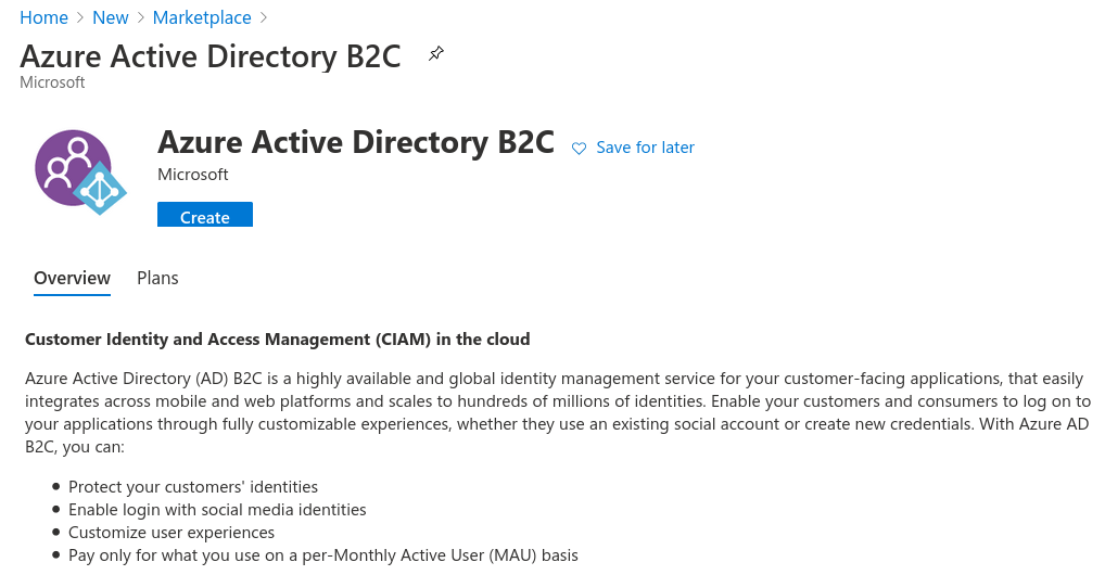 Azure ADB2C marketplace service