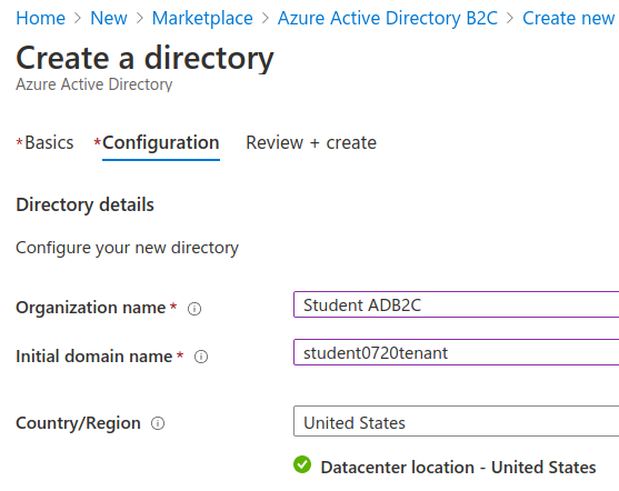 AADB2C create directory form