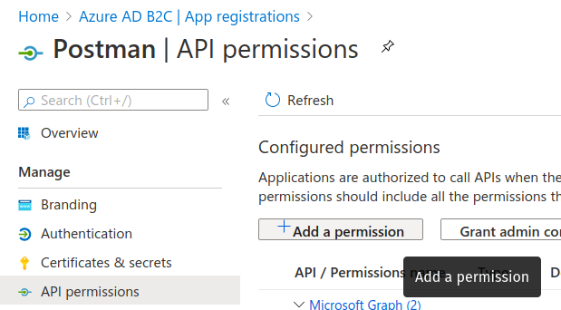 Postman add an API permission