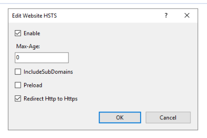IIS Manager HSTS configuration dialog