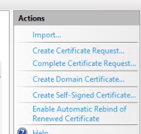 IIS Manager create self-signed certificate option