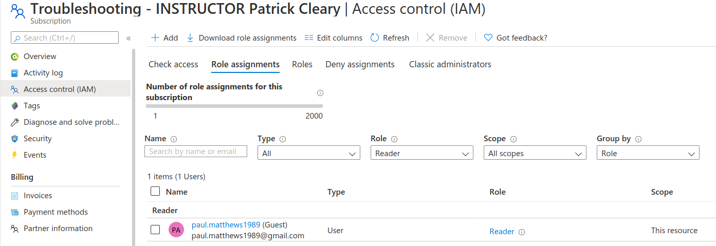 View role assignments to monitor students joining