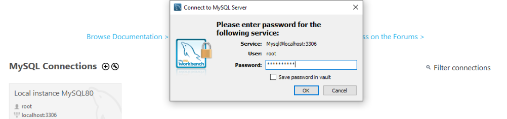 MySQL Workbench log in to local server instance