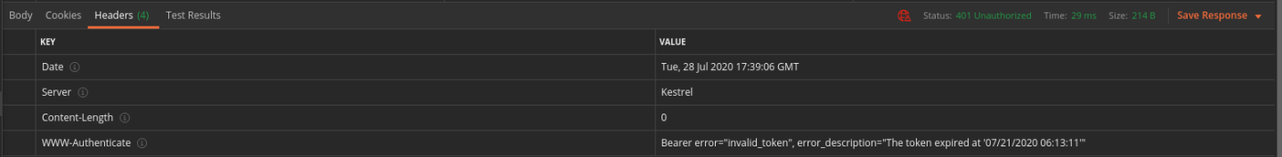 Postman failed authentication due to expired token
