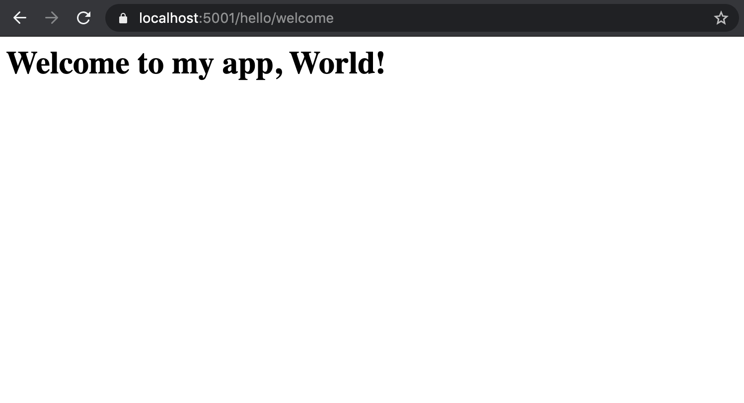 Webpage displaying Welcome to my app, World!