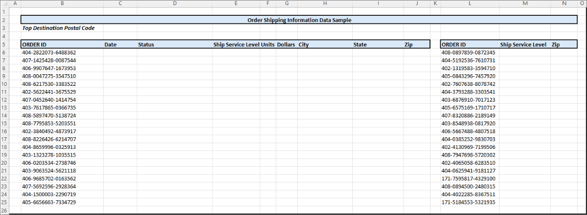 Sample order data template