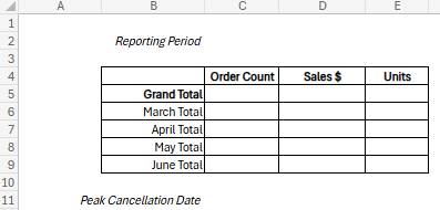 desired template in excel