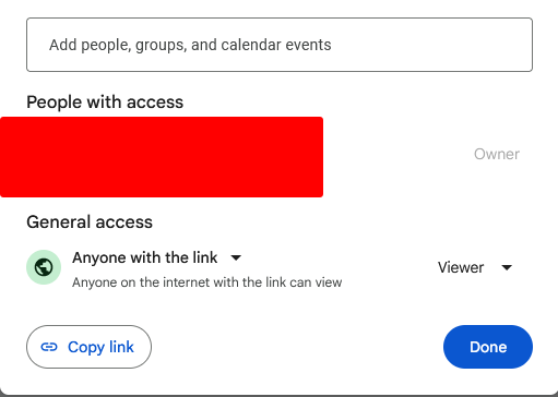 Correct sharing options for a google sheet assignment