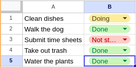 Image of a dropdown list created within google sheets