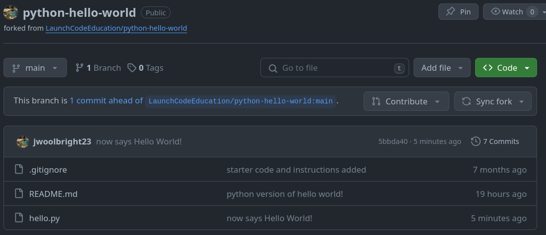 Updated remote repository for python hello world