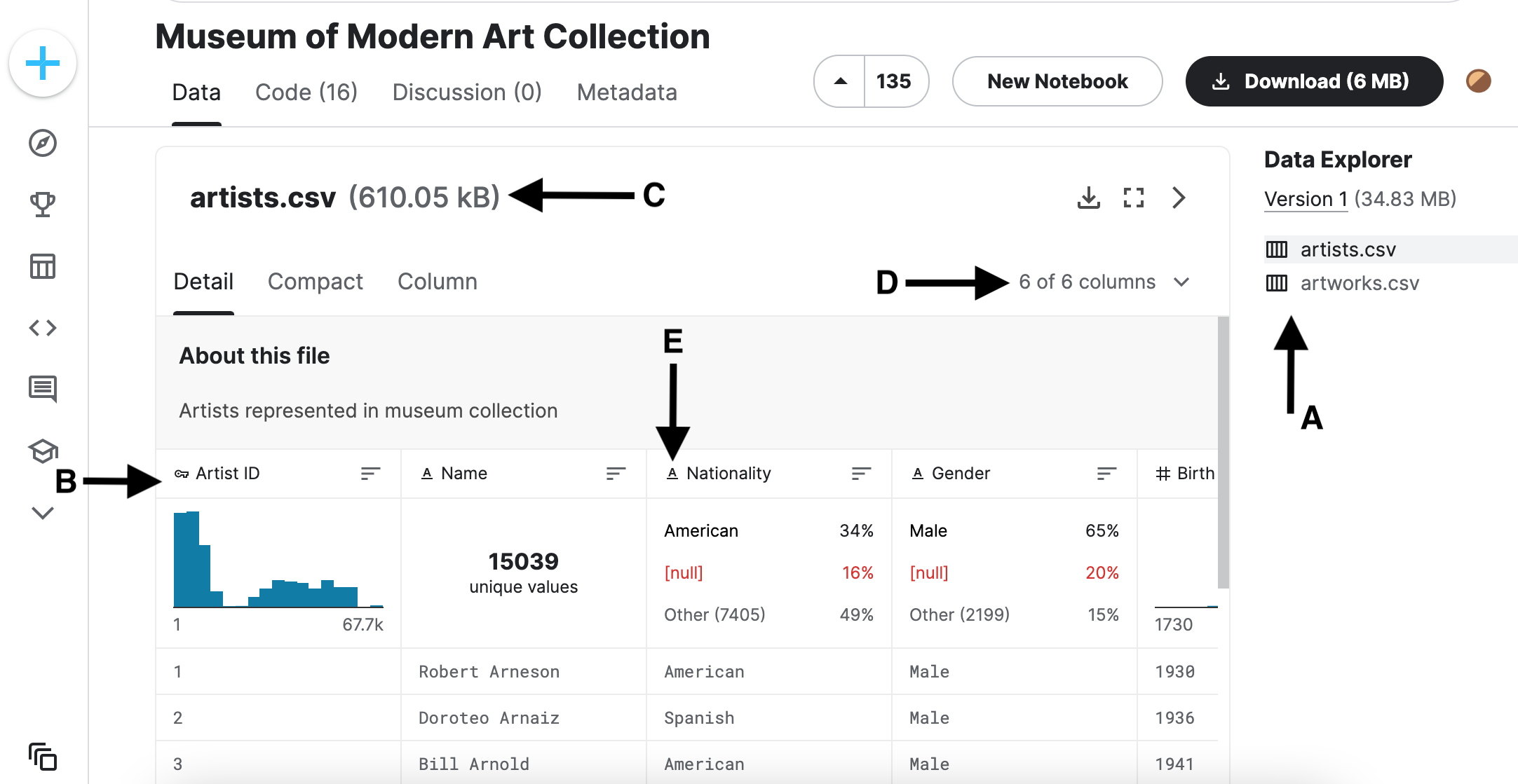 MOMA Dataset view on Kaggle.com