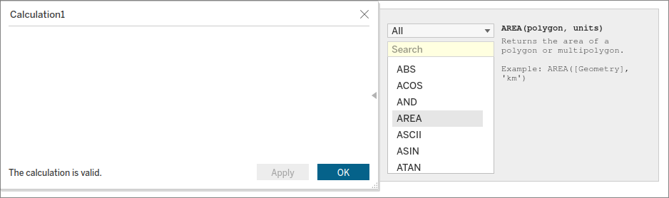 Creation of a new calculated field within Tableau public, expanding the list of available functions