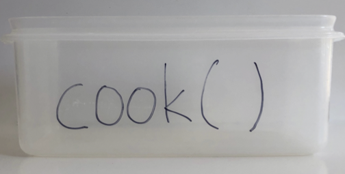 Image showing and empty box labeled "cook()".