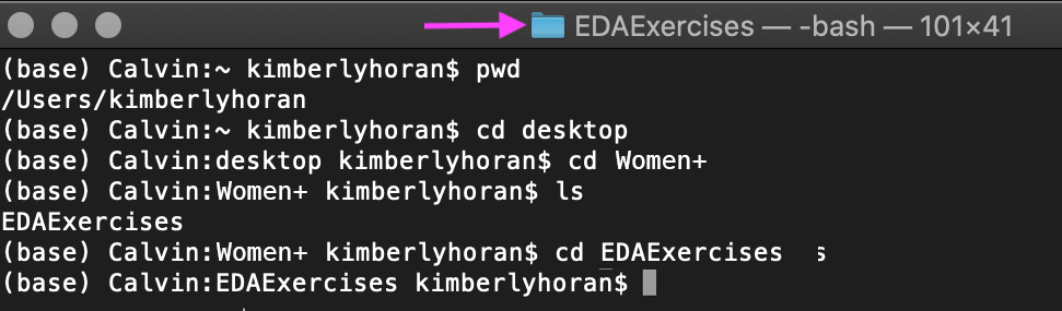 Terminal window showing location of currant directory.