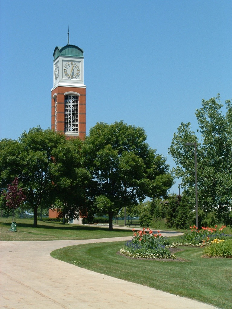 The clock tower at Grand Valley State University in Allendale, MI