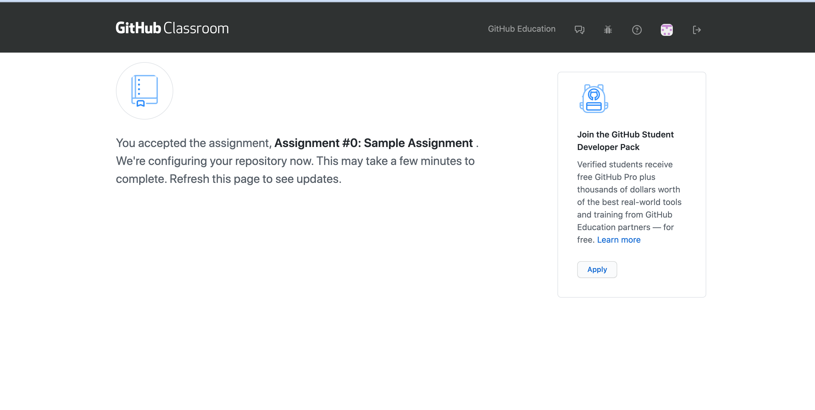 A GitHub Classroom assignment creation page.