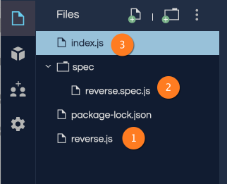 A small project with three important files: index.js, reverse.js, reverse.spec.js