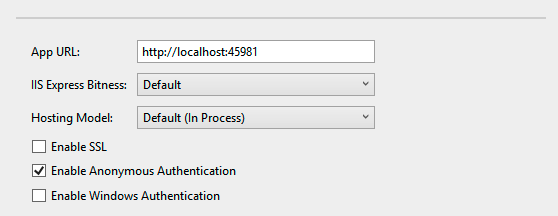 Image of the preferred debug property settings for an ASP.NET application.