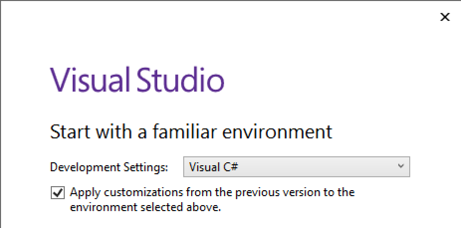 Visual Studio Launch Options, Visual C# selected