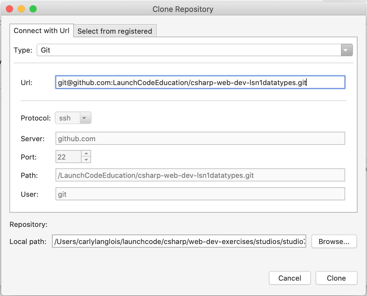 Visual Studio for Mac checkout Github repository