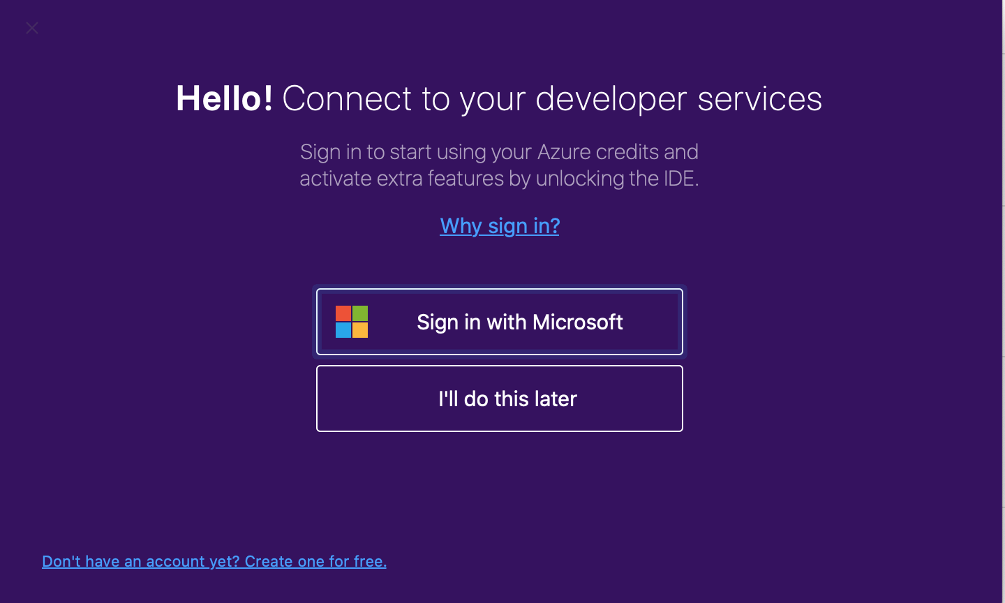 Visual Studio Microsoft sign-in page.