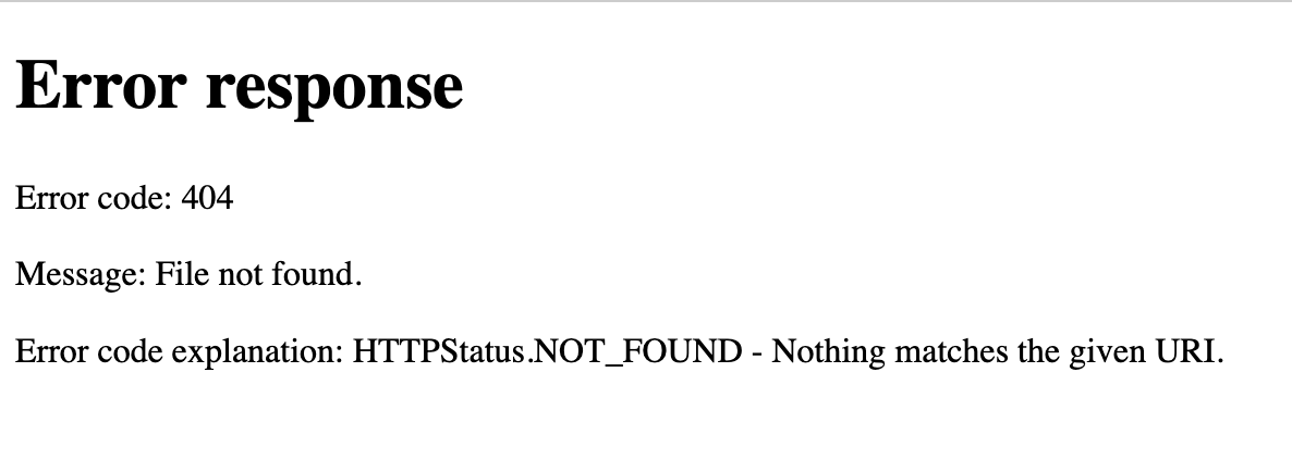 A generic 404 message displayed in a browser