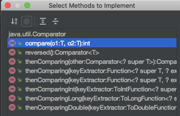 Selection menu for methods to implement.