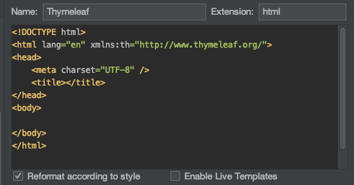 Editor pane for setting Thymeleaf template code.
