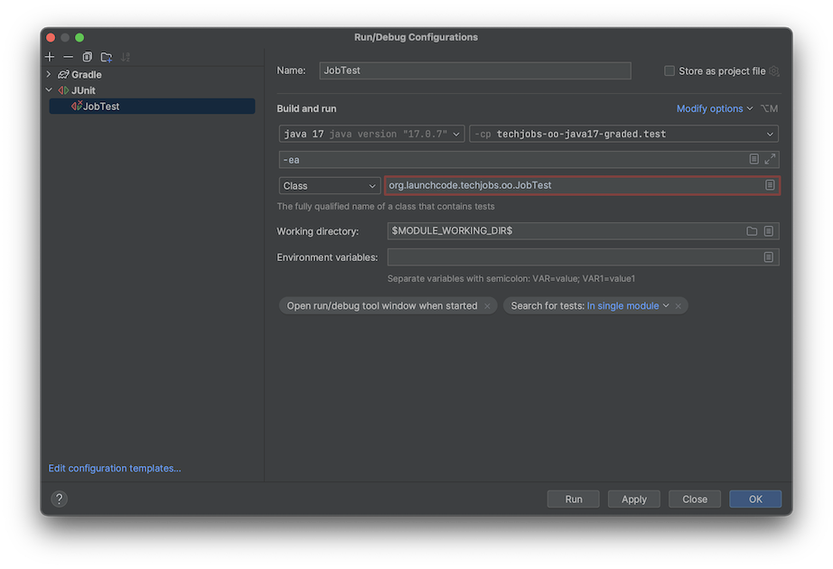 JobTest Configuration Settings