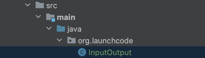 File tree now contains the new class named InputOutput