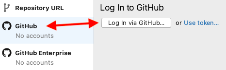 IntelliJ login to GitHub button
