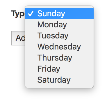 Select tag with days of the week.