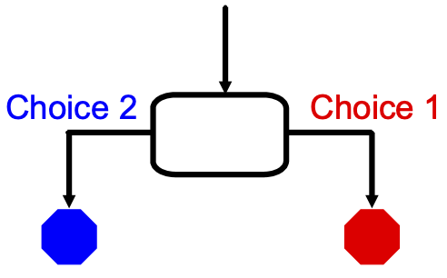 A binary tree, showing two possible results from a single decision.