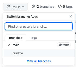The dropdown menu lists the branches in the repository.