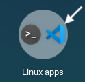 VS Code is in the applications dock in the "Linux apps" subfolder.
