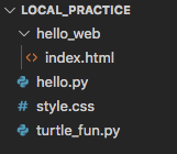 File tree for local_practice showing style.css one level above index.html.