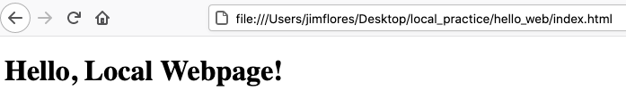 "Hello, Local Web!" heading, with the address bar displayed.