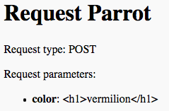 Request parrot page with escaped HTML code.