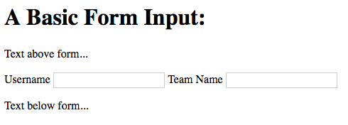 HTML that includes a form tag with two input elements. Each element is inside of a label element.