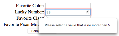 Form showing an error message for an invalid number input.