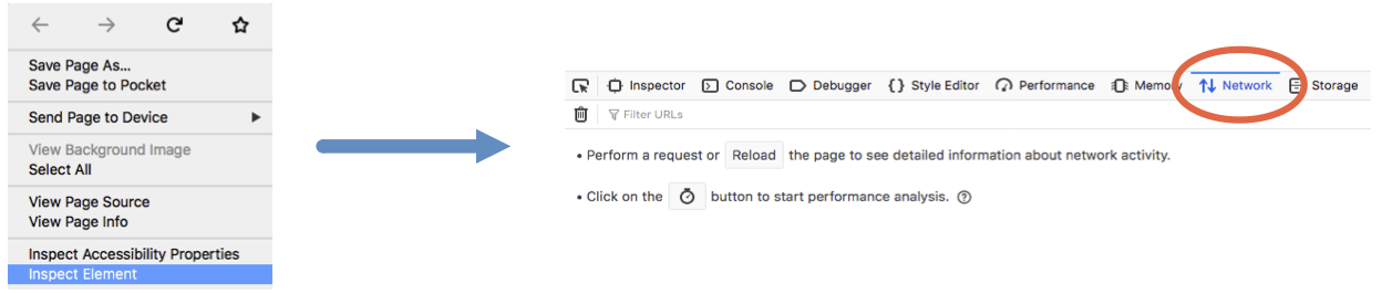 Right click on a page to open the developer tools (Inspect option).