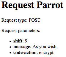 Request Parrot response to sending 3 input values from the form.